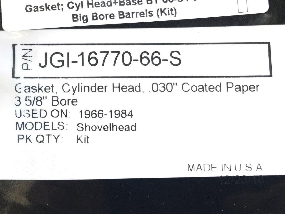 Cylinder Head & Base Gasket Kit. Fits Big Twin 1966-1984 with Shovel Engine & 3-5/8in. Big Bore Cylinders.