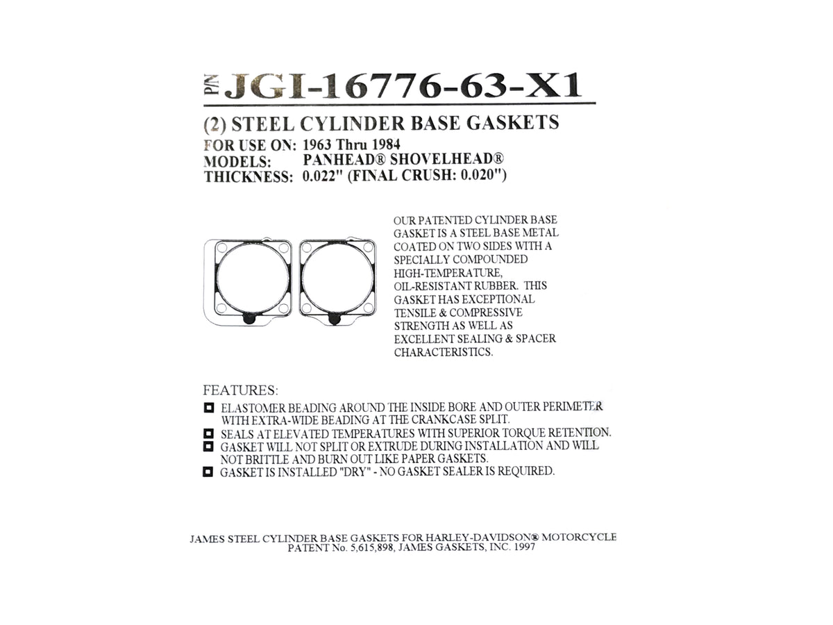 0.020in. Thick Cylinder Base Gaskets. Fits Big Twin 1963-1984.