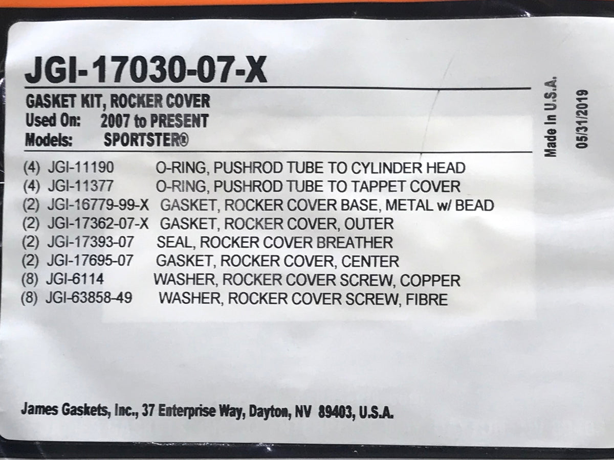 Rocker Cover Gasket Kit. Fits Sportster 2007-2021.