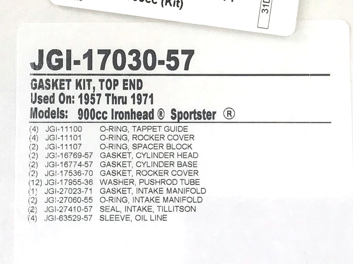 Top End Gasket Kit. Fits Sportster 1957-1971 with 900cc Ironhead Engine.