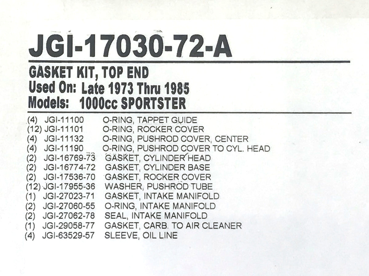 Top End Gasket Kit. Fits Sportster 1973-1985 with 1000cc Engine.
