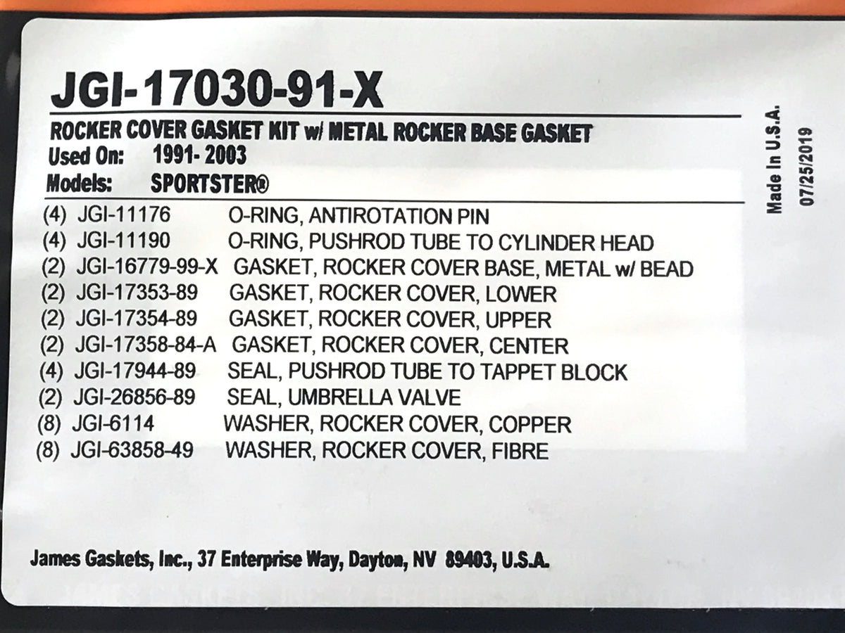 Rocker Cover Gasket Kit. Fits Sportster 1991-2003.