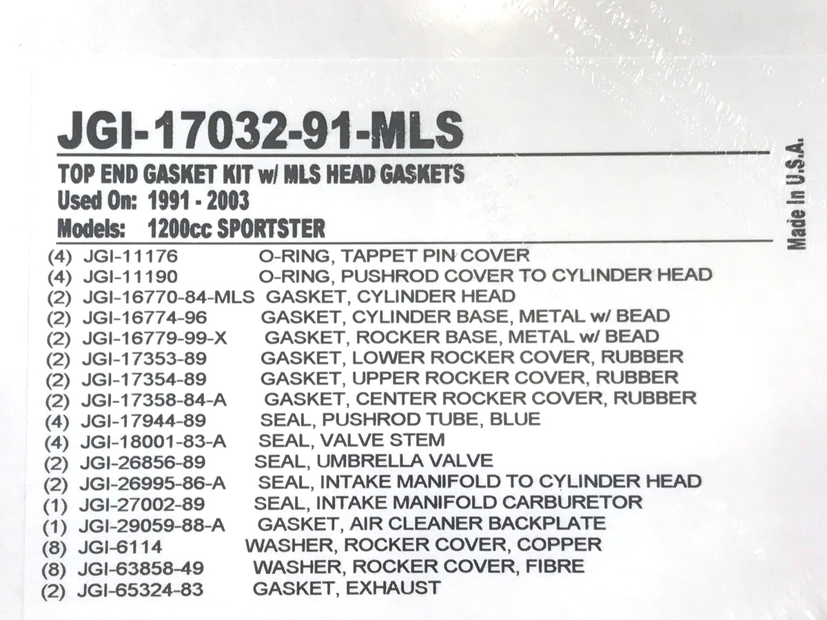 MLS Top End Gasket Kit. Fits Sportster 1991-2003 with 1200cc Engine.