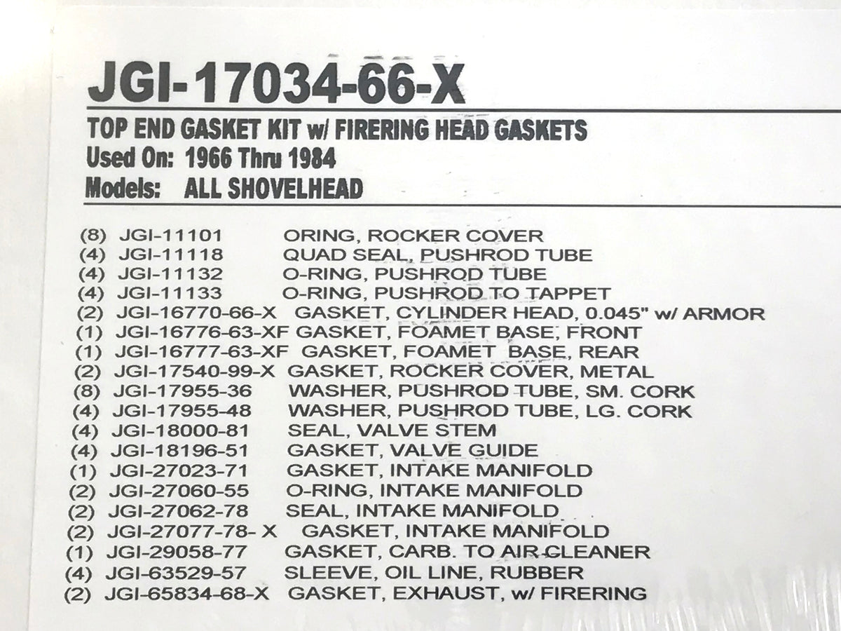 Top End Gasket Kit. Fits Big Twin 1966-1984 with Shovel Engine.