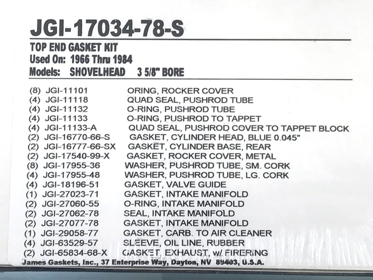 Top End Gasket Kit. Fits Big Twin 1966-1984 with 3-5/8in. Bore Shovel Engine.