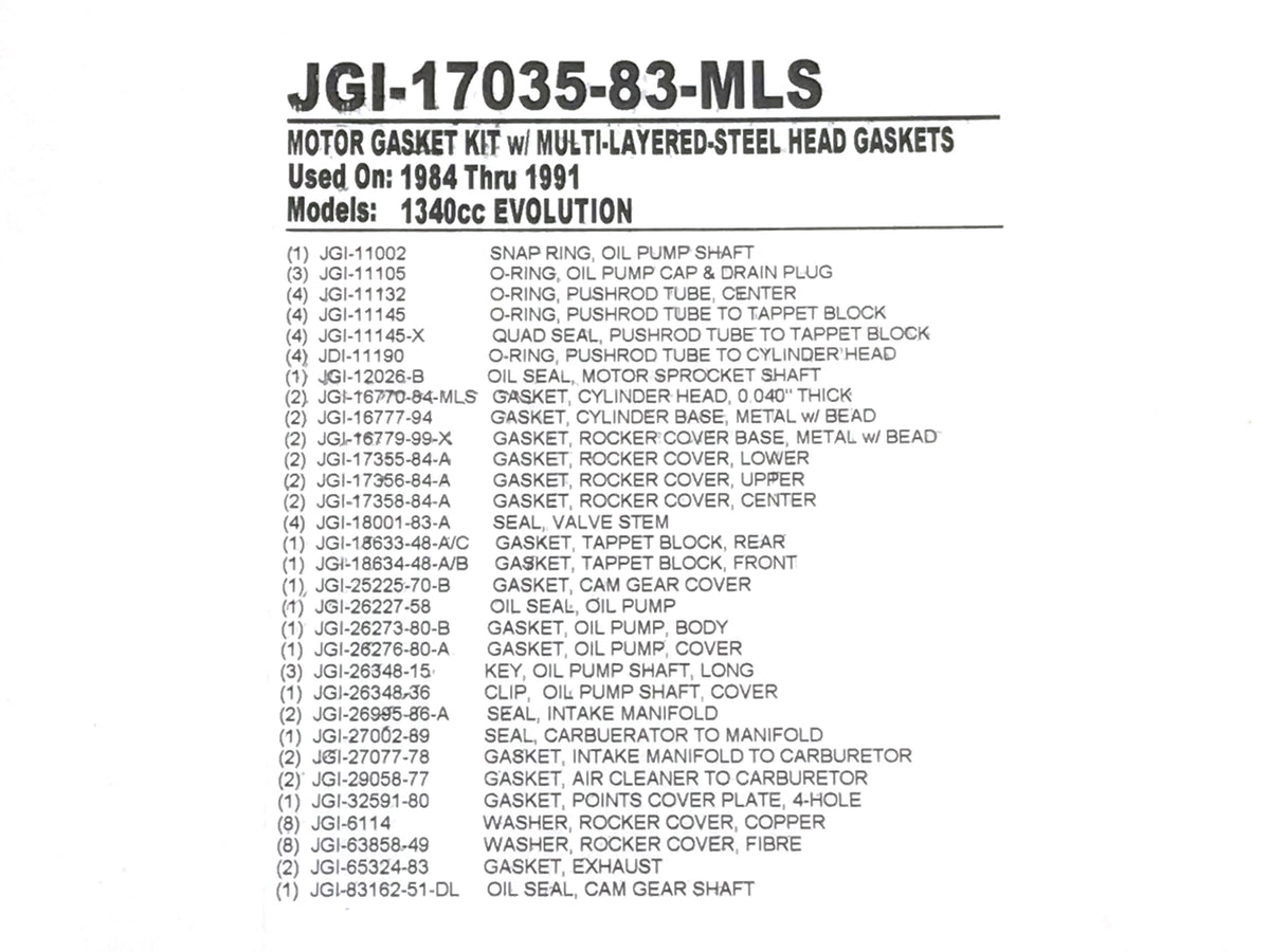 MLS Engine Gasket Kit. Fits Evolution Big Twin 1984-1991.