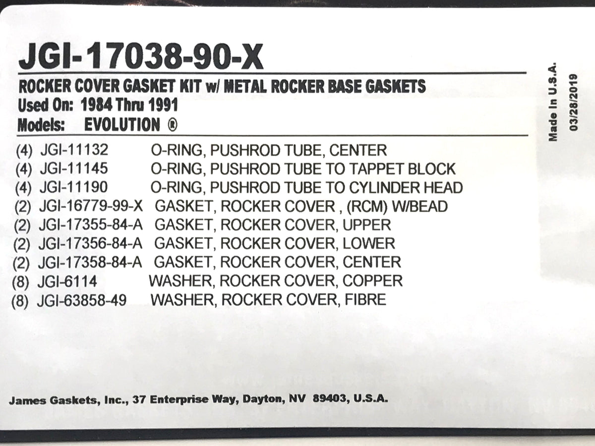 Rocker Cover Gasket Kit. Fits Evolution Big Twin 1984-1991.