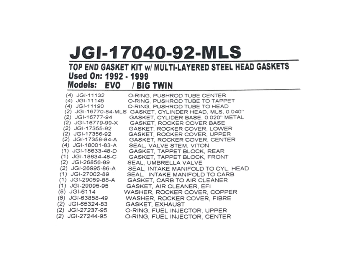 MLS Top End Gasket Kit. Fits Evolution Big Twin 1992-1999.