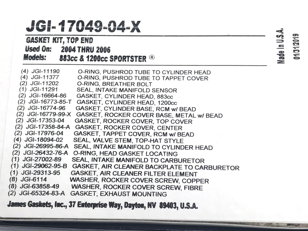 Top End Gasket Kit. Fits Sportster 2004-2006 with 883cc or 1200cc Engines.