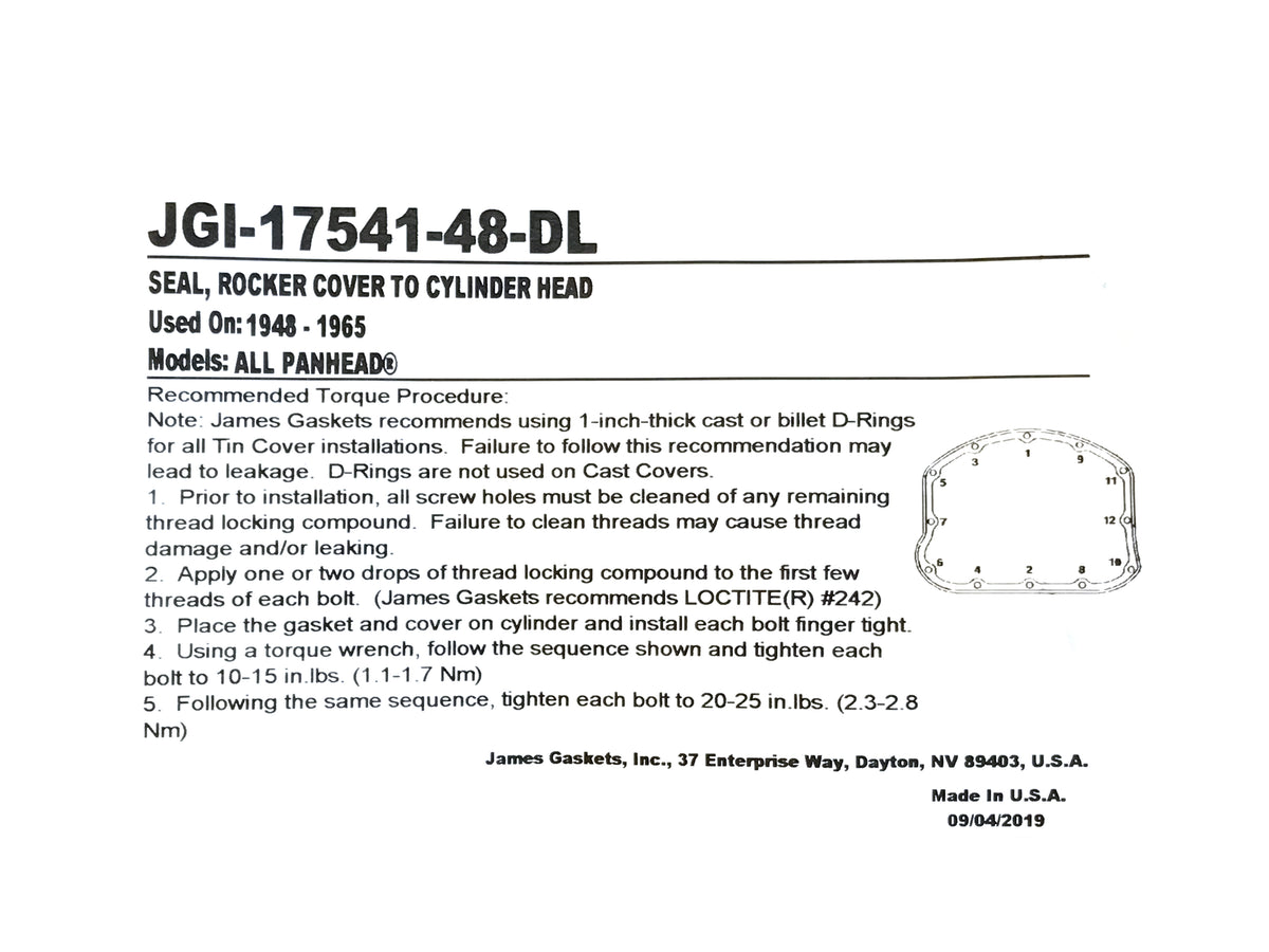 Rocker Cover Gaskets. Fits Big Twin 1948-1965.