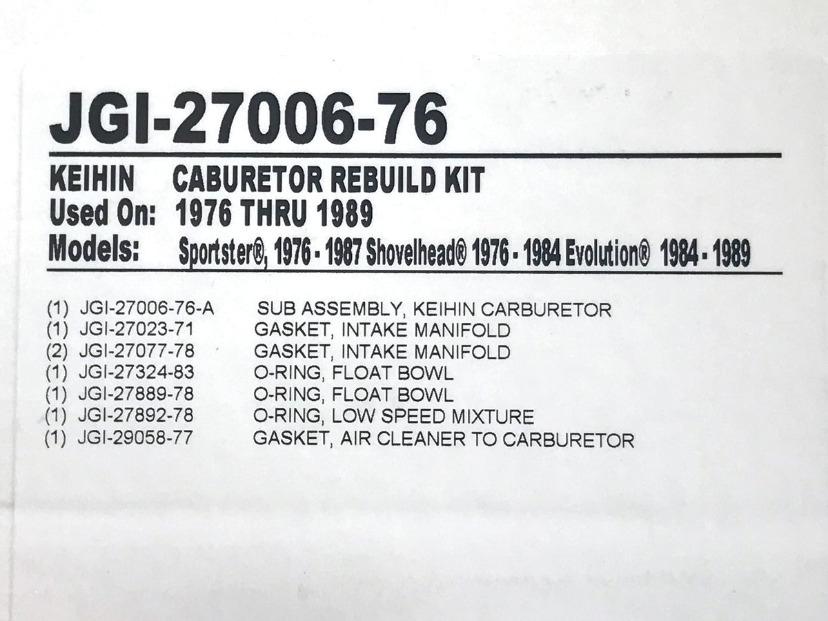 Keihin Carburettor Rebuild Kit. Fits Big Twin 1976-1989 & Sportster 1976-1987