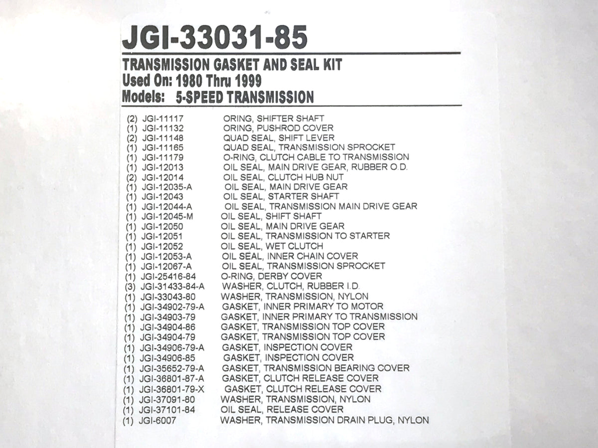 Transmission Gasket Kit. Fits 5Spd Touring 1980-1992, Softail 1986-1999 & FXR 1982-1994.