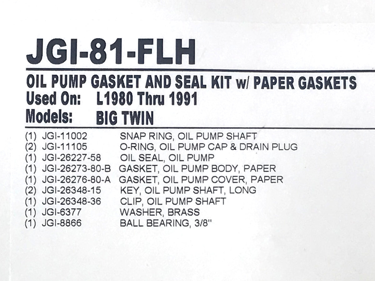 Oil Pump Gasket Kit. Fits Big Twin 1981-1991.