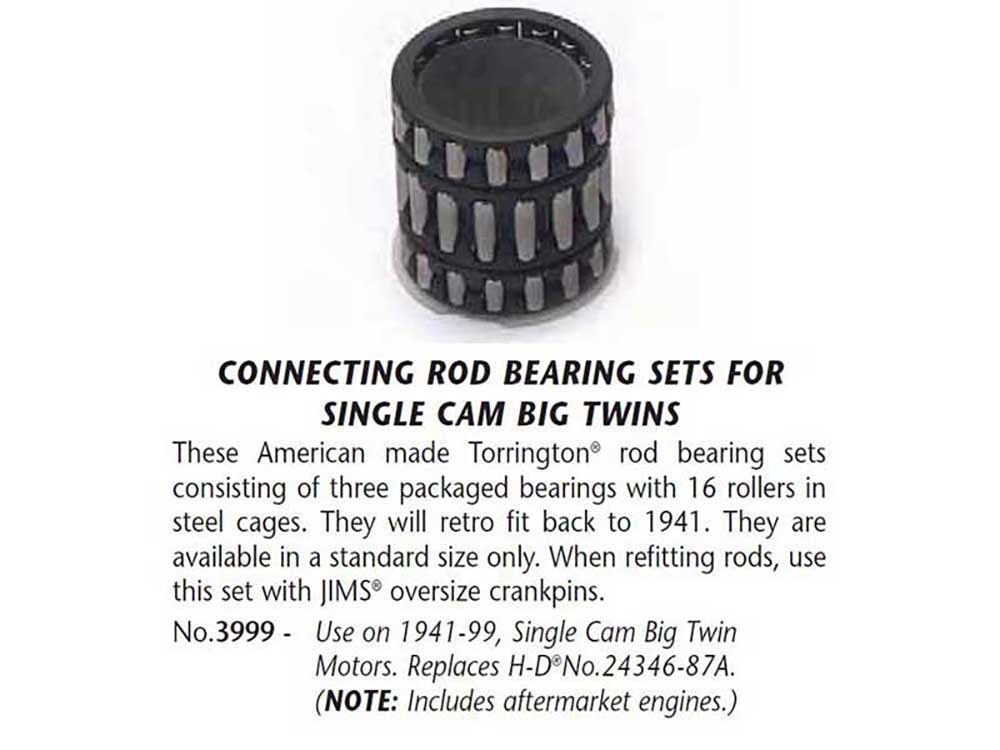 Conrod Bearing Kit with Steel Cage. Fits Big Twin 1941-1999 with Single Cam.