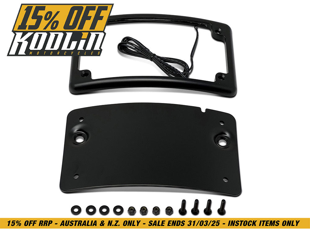 Curved Low Profile Number Plate Frame with LED Illumination – Black.