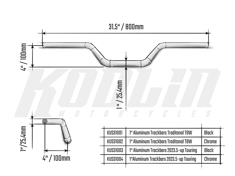 Aluminum Track Bars 1in.- Chrome. Fits CVO Touring 2023up, Street Glide & Road Glide 2024up, Touring 2025up & Softail 2025up