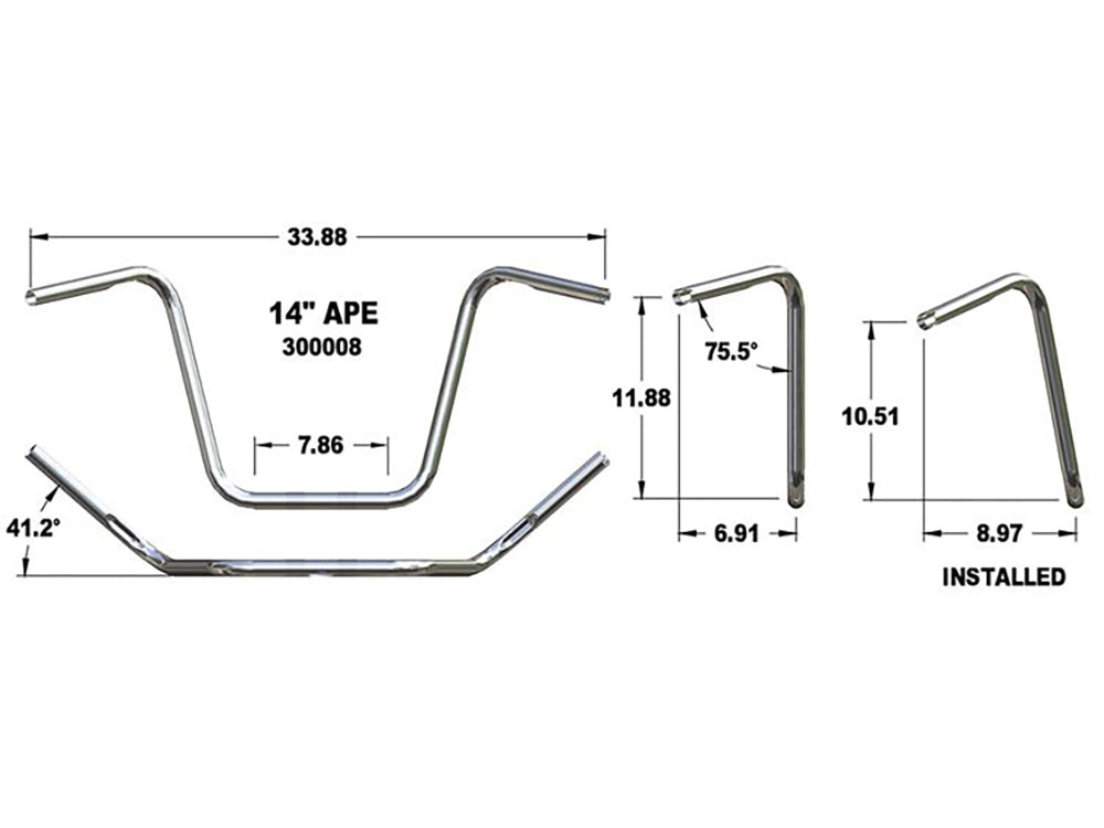 14in. x 1in. Ape Hanger Handlebar - Chrome.