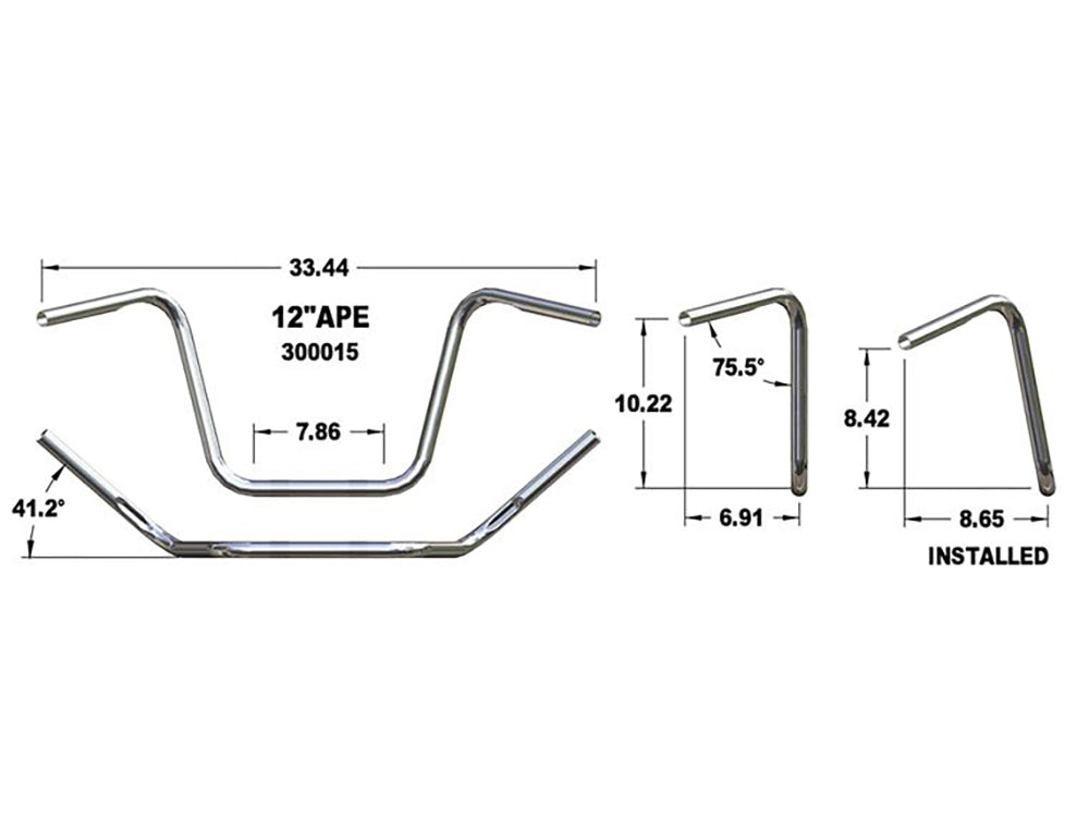 12in. x 1in. Ape Hanger Handlebar - Chrome. Fits OEM Softail Springer 1988-2009