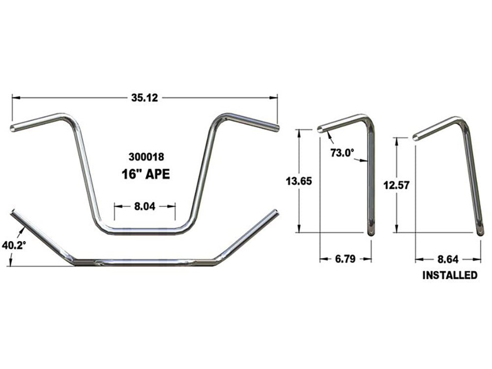 16in. x 1in. Ape Hanger Handlebar - Chrome. Fits OEM Softail Springer 1988-2009