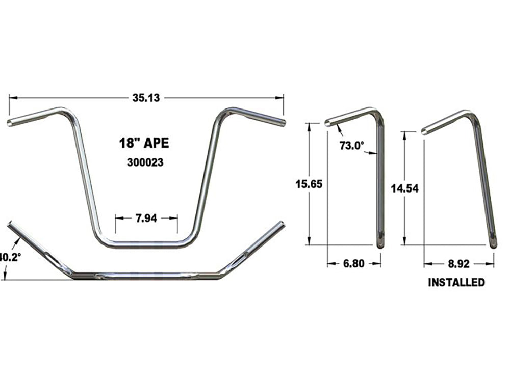 18in. x 1in. Ape Hanger Handlebar - Chrome.