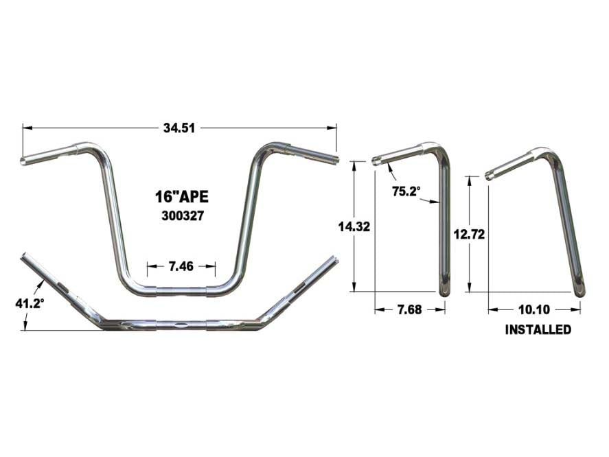 16in. x 1-1/4in. Fat Ape Hanger Handlebar - Chrome.