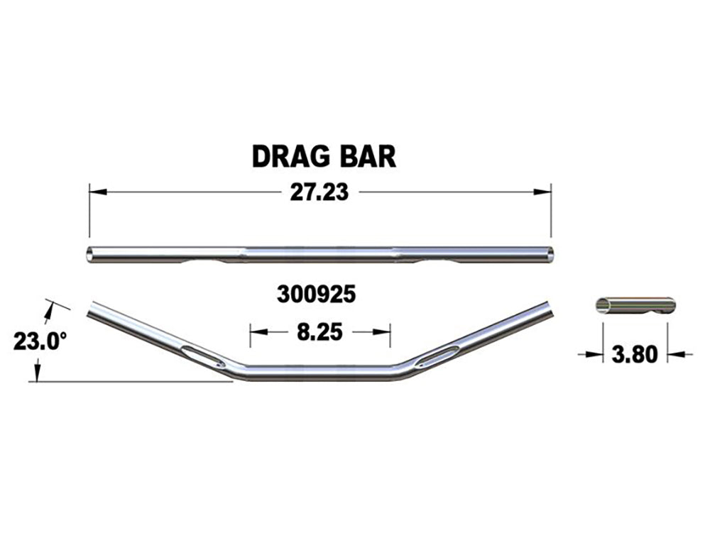 27in. wide x 1in. Flat Drag Bar Handlebar - Chrome.