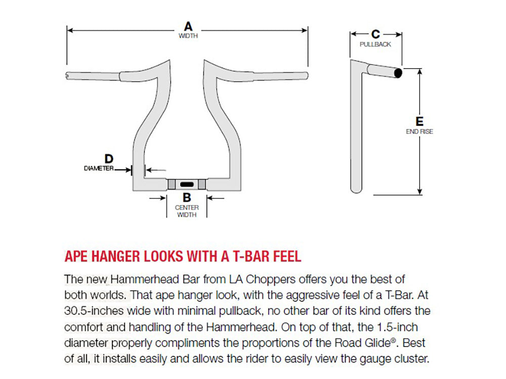 12in. x 1-1/2in. Hammerhead Handlebar - Chrome. Fits Road Glide 2015-2023 & Road King Special 2017-2025