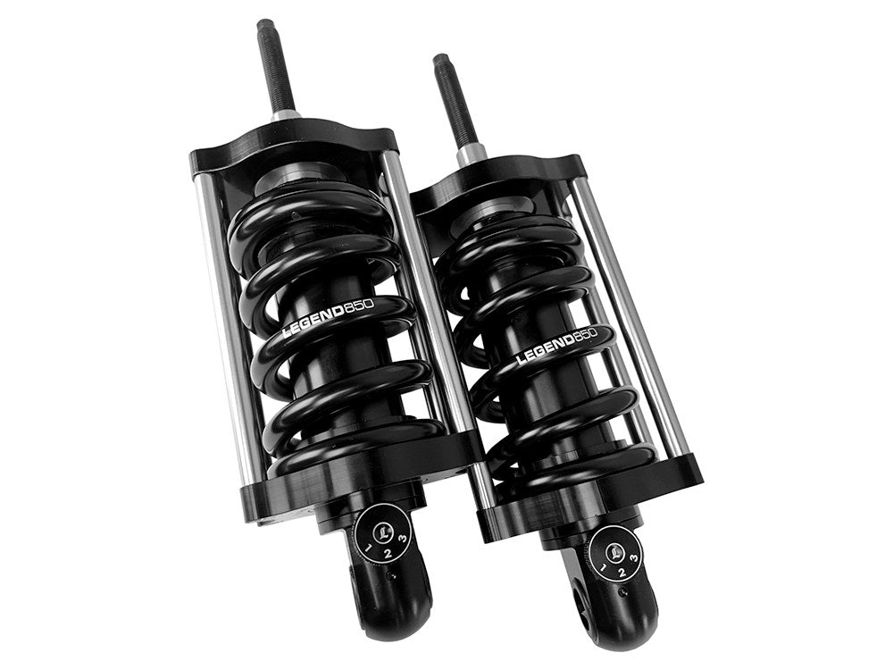 Legend- REVO-A Series, Adjustable Heavy Duty Rear Shock Absorbers – Black. Fits Softail 2000-2017.