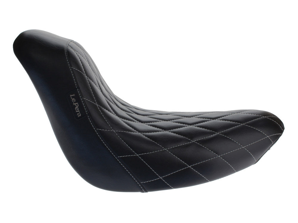 Bare Bones Solo Seat with White Diamond Stitch. Fits Softail 2006-2017 with 200 OEM Rear Tyre.