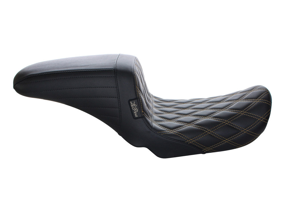 Kickflip Dual Seat with Gold Double Diamond Stitch. Fits Dyna 2006-2017.