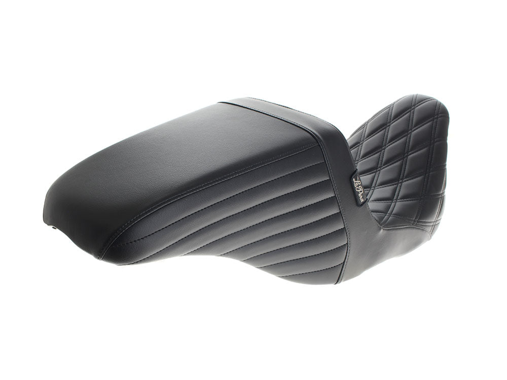 Kickflip Dual Seat Up Front Reduced Reach with Black Double Diamond Stitch. Fits Most Touring 2008-2024