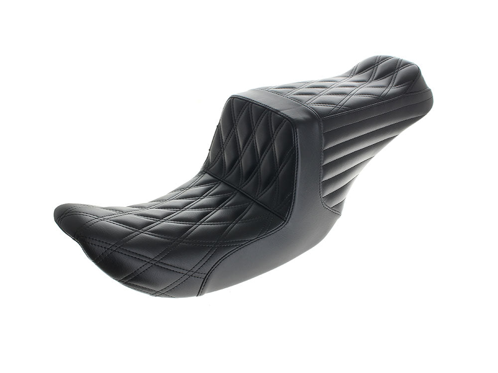TailWhip Up Front Reduced Reach Dual Seat - Black Double Diamond Stitch. Fits Dyna 1996-2003