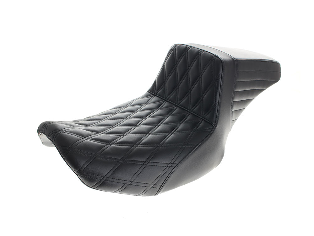 Kickflip Daddy Long Legs Dual Seat with Black Double Diamond Stitch - Extended Reach. Fits CVO Touring 2023up, Street Glide & Road Glide 2024up, Touring 2025up