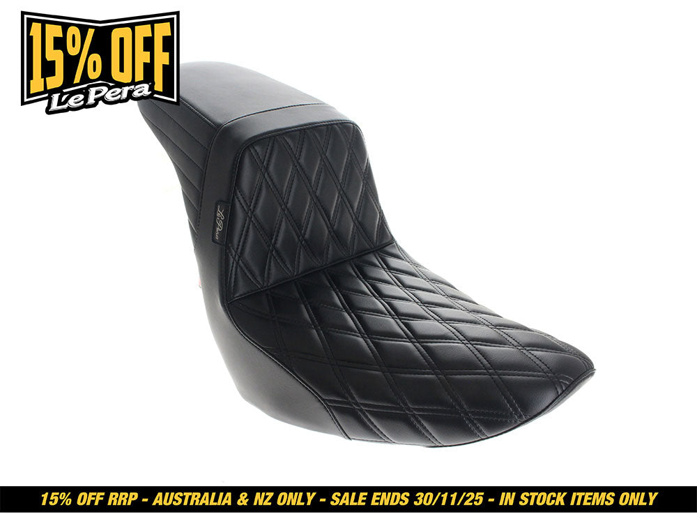 KickFlip Dual Seat with Black Diamond Stitch. Fits Sport Glide & Low Rider 2018up & Low Rider S 2020up.