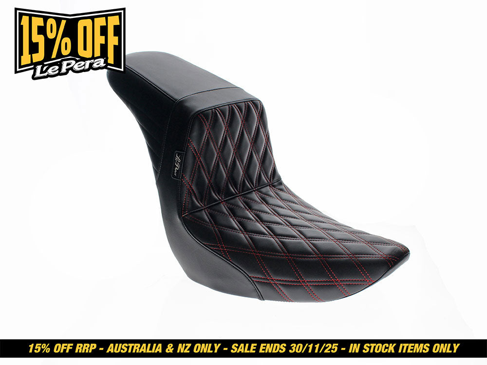 KickFlip Dual Seat with Red Double Diamond Stitch. Fits Sport Glide & Low Rider 2018up & Low Rider S 2020up.