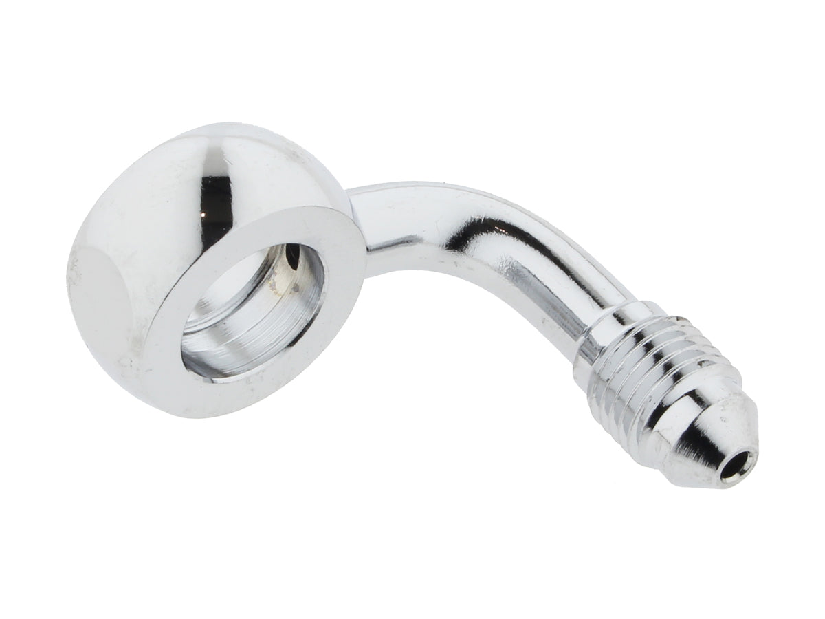 Chrome 7/16in. ID, 90 Degree Banjo - Male #3 End.