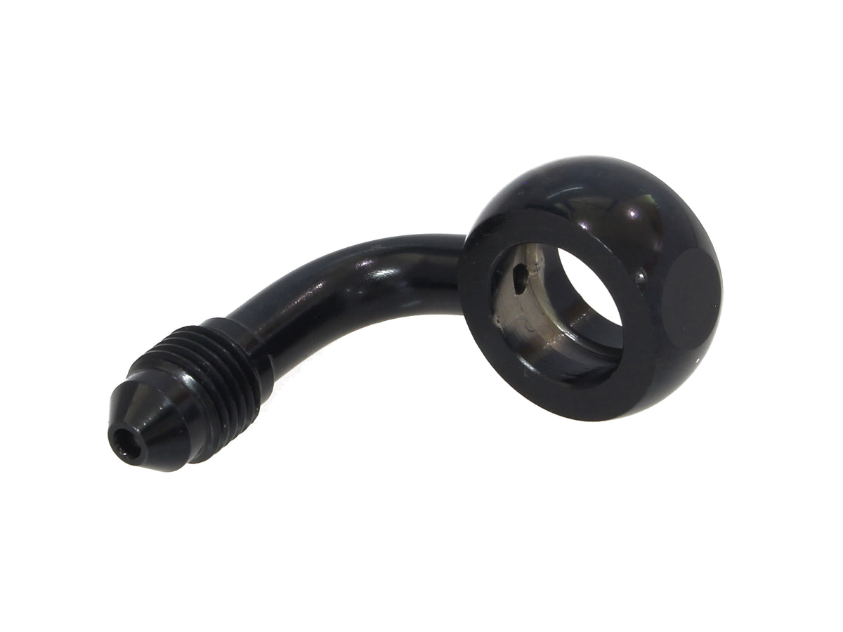 Black True 12mm ID, 90 Degree Banjo - Male #3 End.