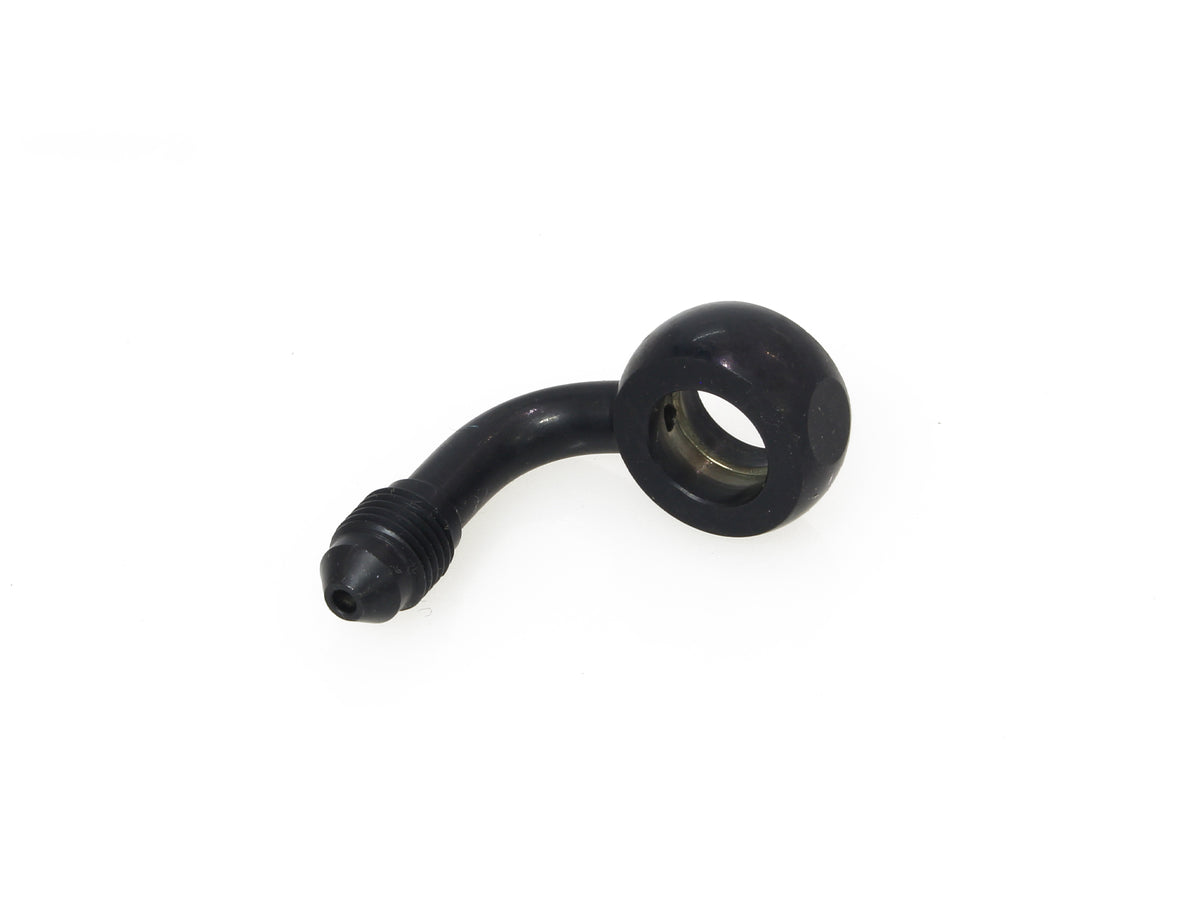 Black 7/16in. ID, 90 Degree Banjo - Male #3 End.