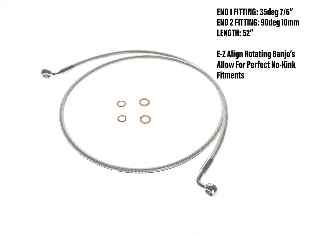 52in. E-Z Align Front Brake Line with 7/16in. x 35 Degree Banjo - Sterling Chromite.