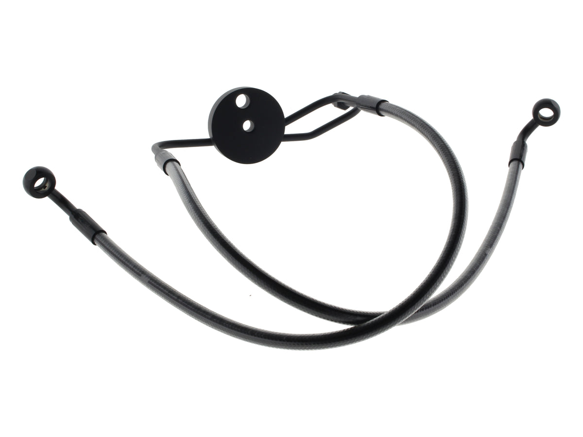 Lower Front Brake Line with T-Piece - Black Pearl. Fits Sportster & Dyna with Dual Front Calipers.