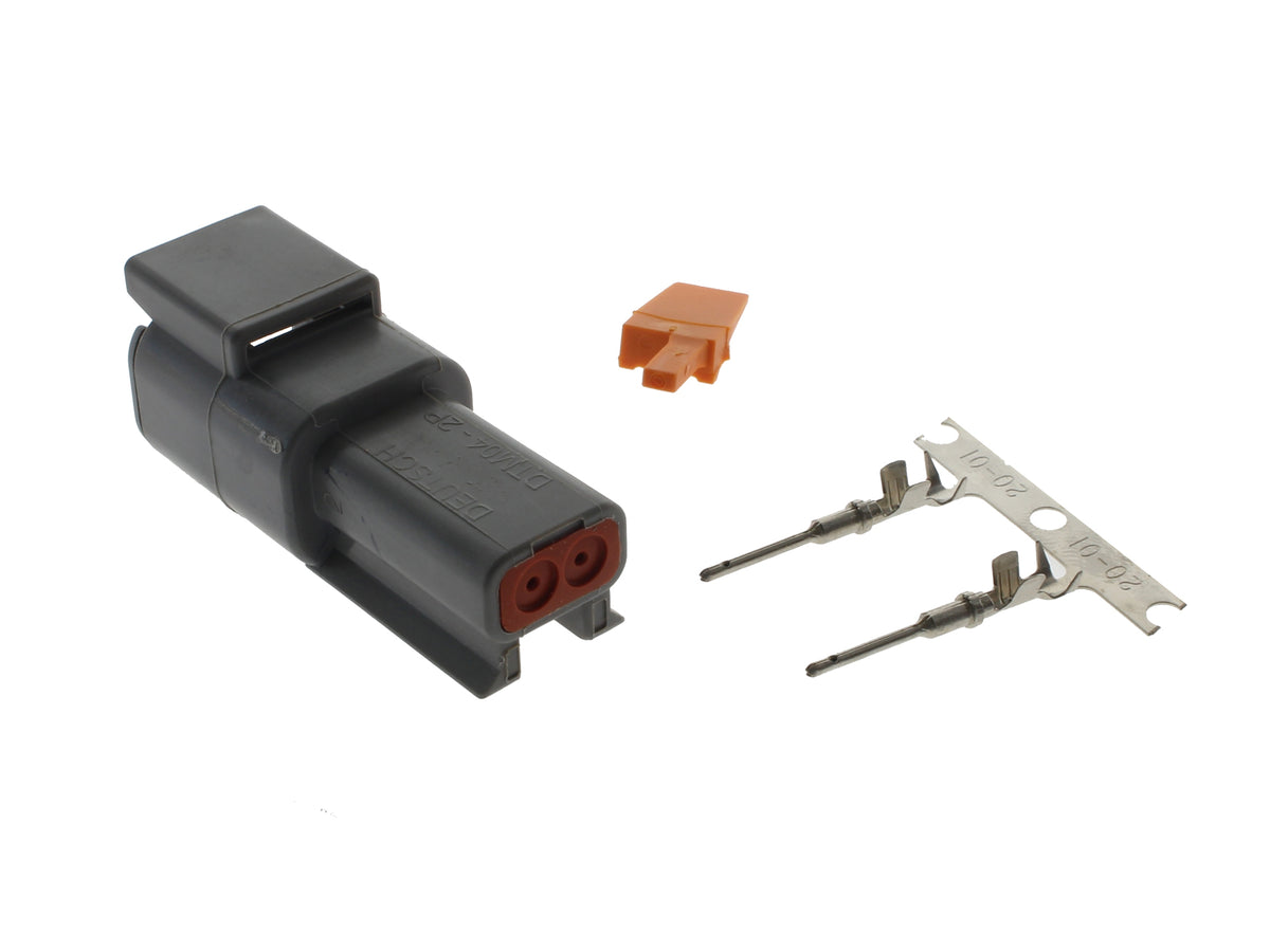 DTM 2-Position Deutsch Recepticle with (2) Stamped Terminals & Wedgelock - Grey.