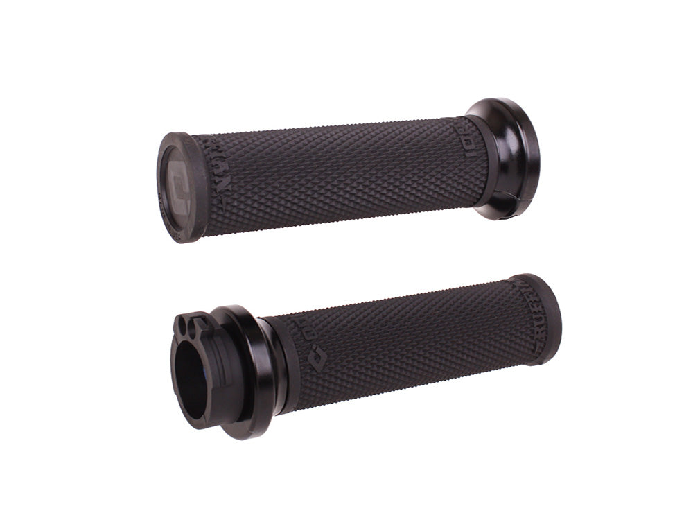 Ruffian Lock-On Handgrips – Black/Black. Fits H-D with Throttle Cable – ODI Grips & Bars