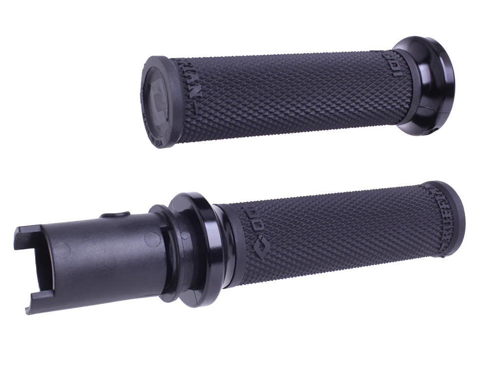 Ruffian Lock-On Handgrips – Black/Black. Fits CVO Touring 2023up, Street Glide & Road Glide 2024up, Touring 2025up & Softail 2025up – ODI Grips & Bars
