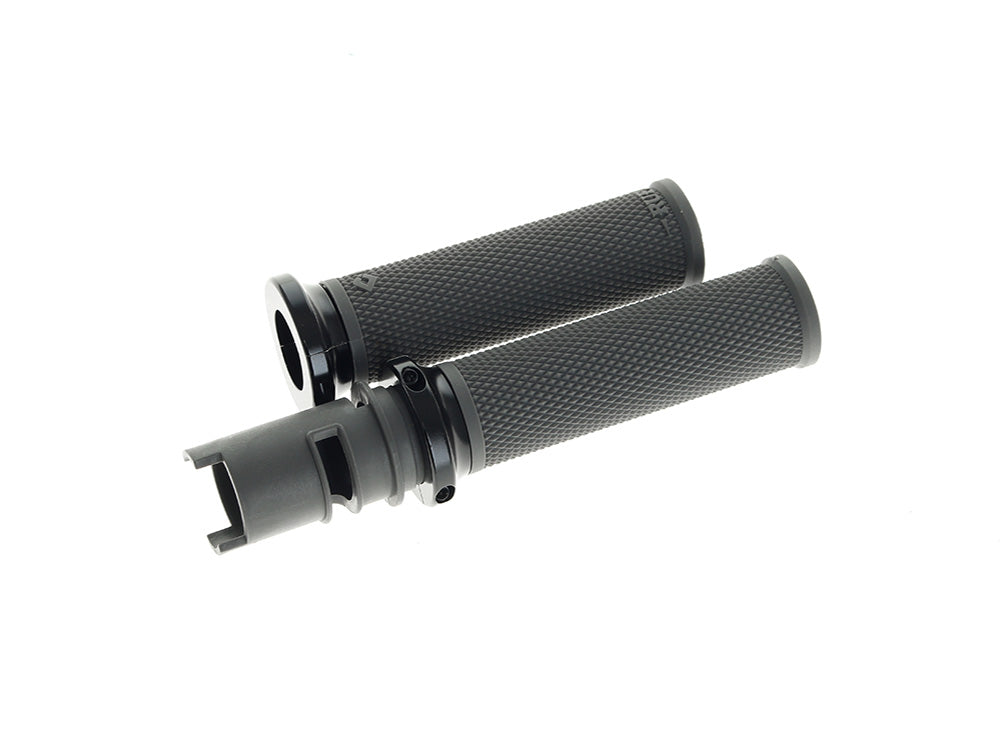 Ruffian Lock-On Handgrips – Graphite/Black. Fits CVO Touring 2023up, Street Glide & Road Glide 2024up, Touring 2025up & Softail 2025up – ODI Grips & Bars
