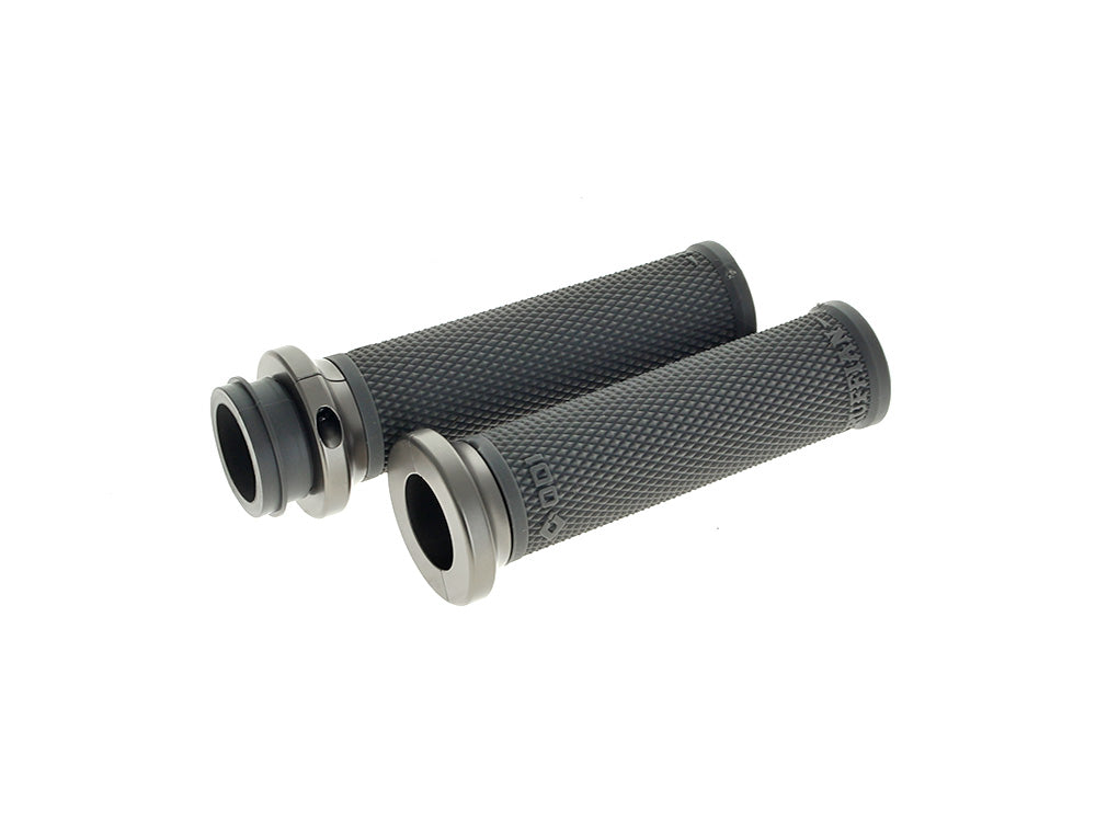 Ruffian Lock-On Handgrips – Graphite/Gun Metal. Fits Big Twin 2008-2024 with Throttle-by-Wire – ODI Grips & Bars