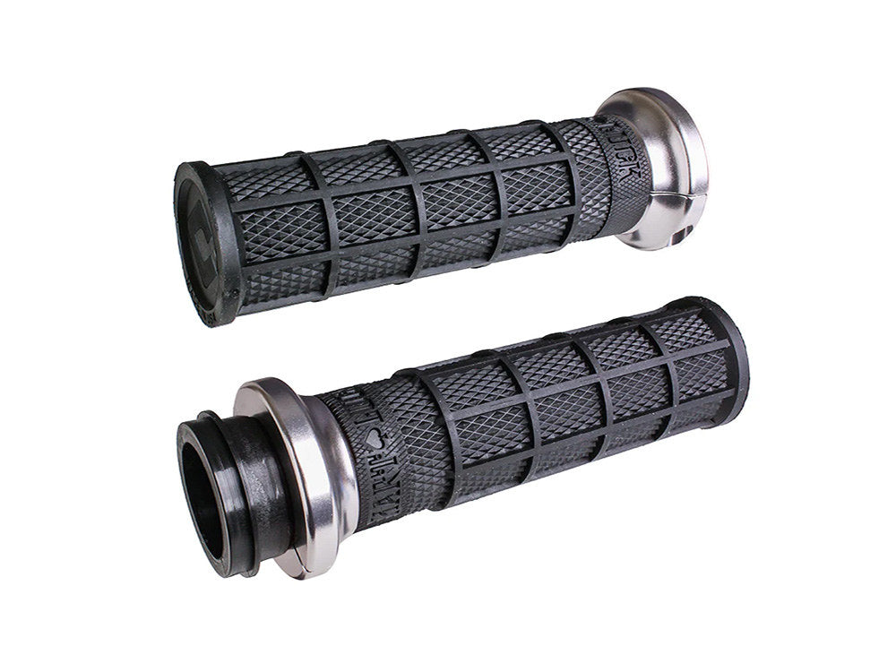 Hart-Luck Full Waffle Lock-On Handgrips – Silver. Fits H-D 2008up With Throttle-By-Wire.
