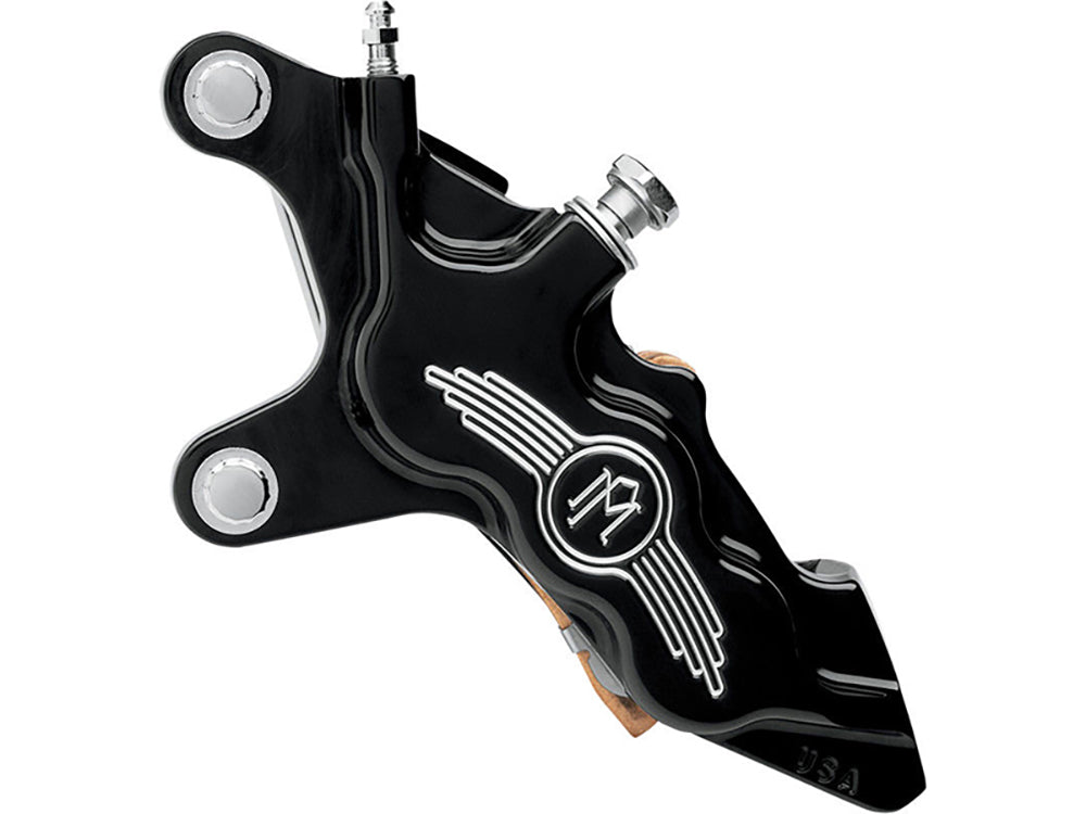 Left Hand Front 6 Piston Caliper - Black Contrast Cut. Fits Softail 2000-2014, Dyna 2000-2017, Touring 2000-2007 & Sportster 2000-2007.