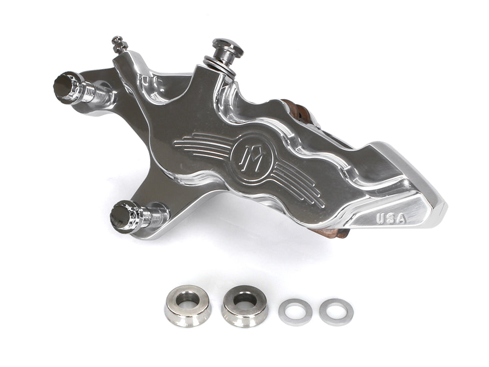 Left Hand Front 6 Piston Caliper - Polished. Fits Softail 2000-2014, Dyna 2000-2017, Touring 2000-2007 & Sportster 2000-2007.