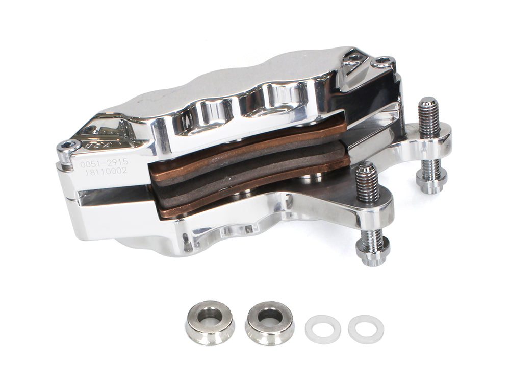 Left Hand Front 6 Piston Caliper - Polished. Fits Softail 2000-2014, Dyna 2000-2017, Touring 2000-2007 & Sportster 2000-2007.