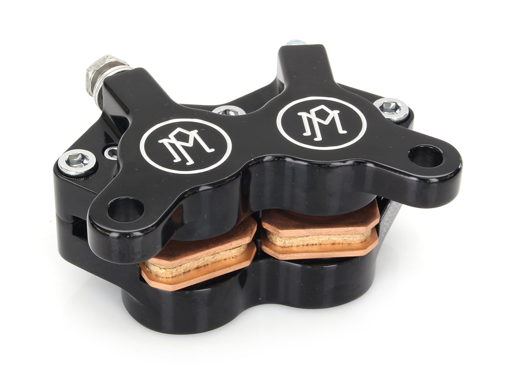 Universal 4 Piston Caliper - Black Contrast Cut. Fits H-D with 11.5in. Disc Rotor.